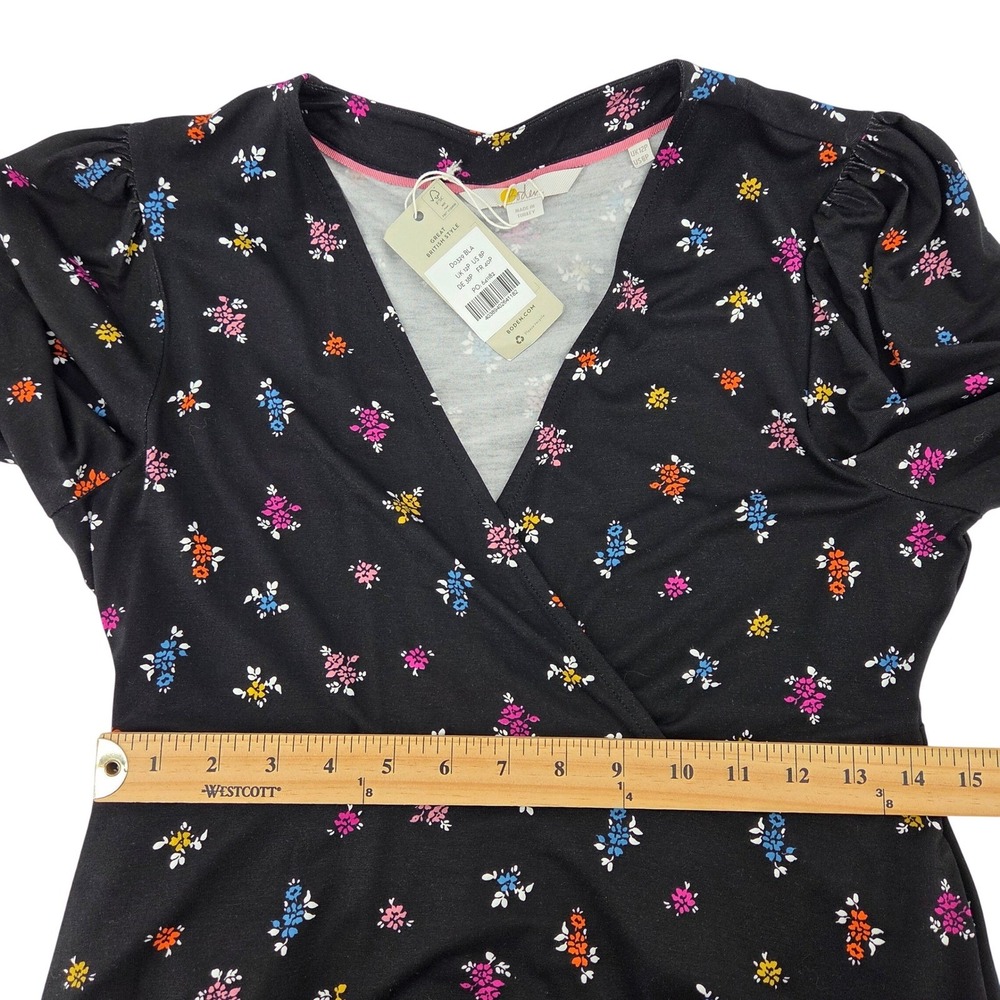 Boden Black Dainty Floral Wrap Dress Long Sleeve V Neck Midi Pockets 8P‎ - Picture 6 of 12